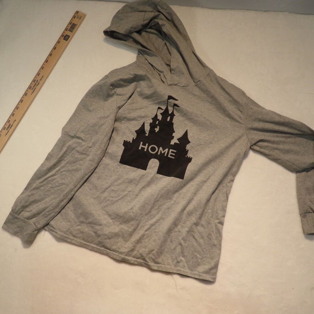 Disney Home Castle Lightweight Hoodie Womens Medium Heather Gray Long Sleeve Tee